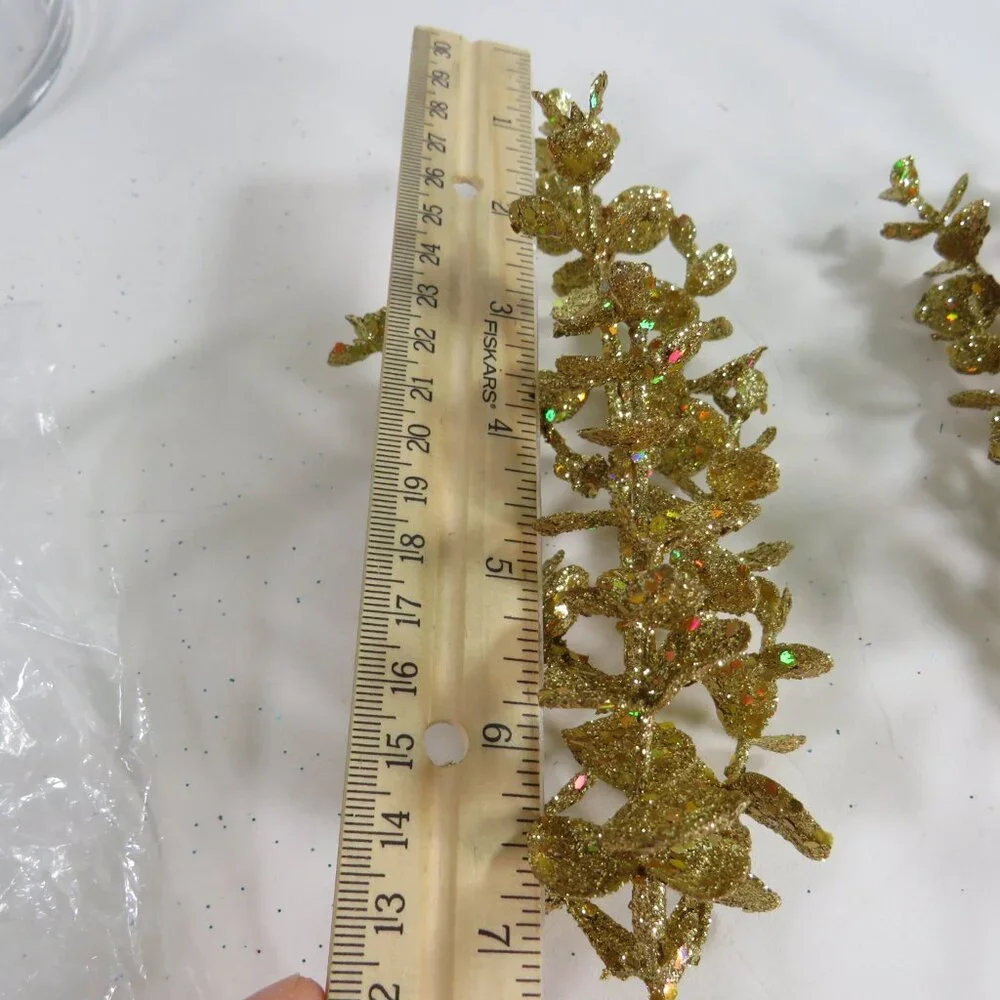 Gold Glitter Leaves with RAINBOW Glitter mixed in (3) Floral Stems Faux Floral